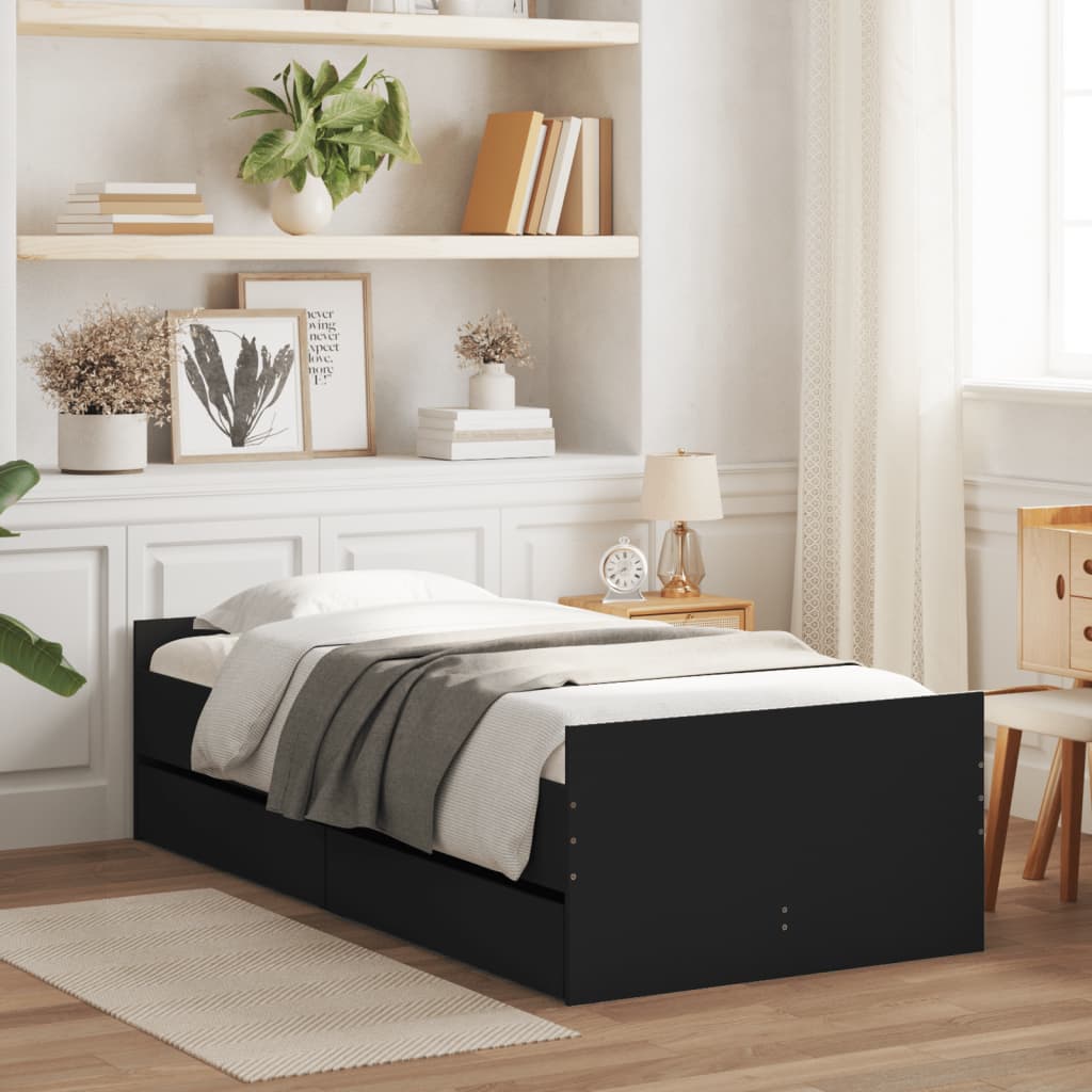 Bedframe met lades zwart 90x190 cm is nu te koop bij PeponiXL, paradijselijk wonen!