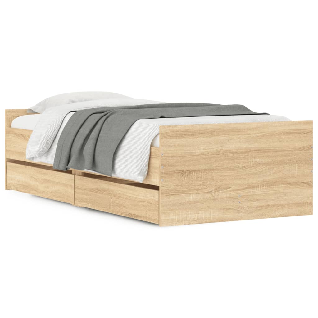 Bedframe met lades sonoma eikenkleurig 90x190 cm is nu te koop bij PeponiXL, paradijselijk wonen!