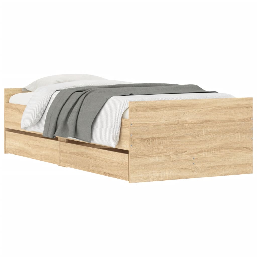 Bedframe met lades sonoma eikenkleurig 90x190 cm is nu te koop bij PeponiXL, paradijselijk wonen!