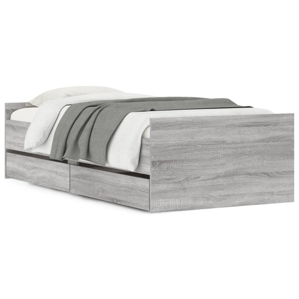 Bedframe met lades grijs sonoma eikenkleurig 90x190 cm is nu te koop bij PeponiXL, paradijselijk wonen!