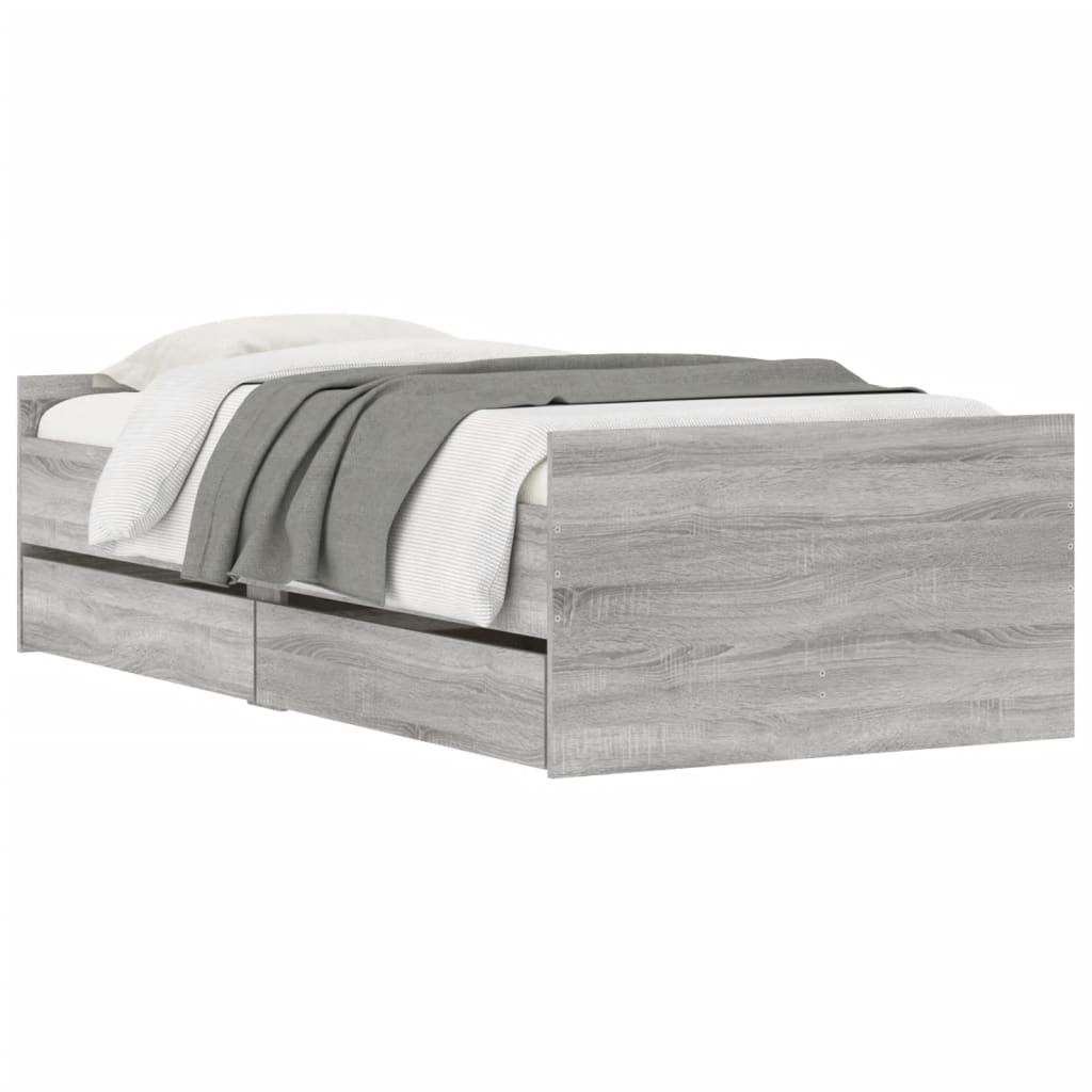 Bedframe met lades grijs sonoma eikenkleurig 90x190 cm is nu te koop bij PeponiXL, paradijselijk wonen!