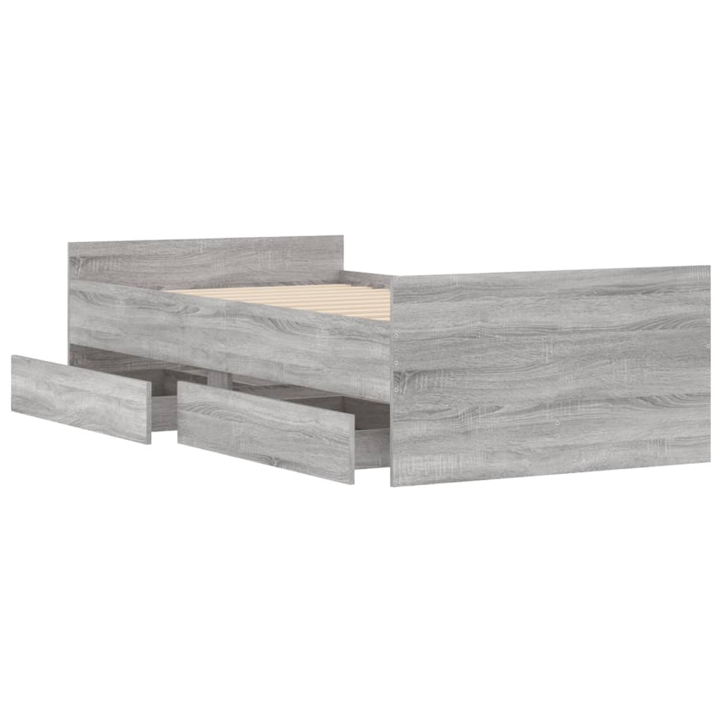 Bedframe met lades grijs sonoma eikenkleurig 90x190 cm is nu te koop bij PeponiXL, paradijselijk wonen!