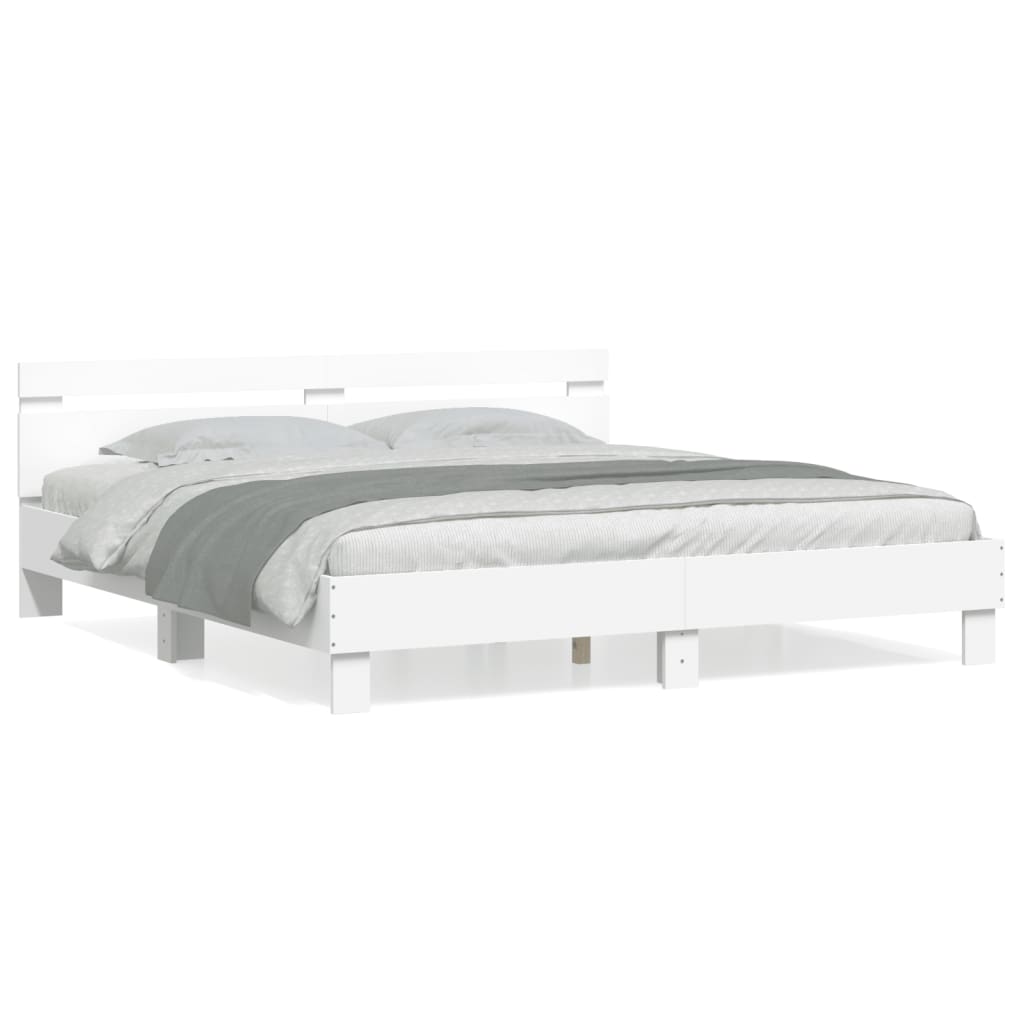 Bedframe met hoofdeinde bewerkt hout wit 200x200 cm is nu te koop bij PeponiXL, paradijselijk wonen!