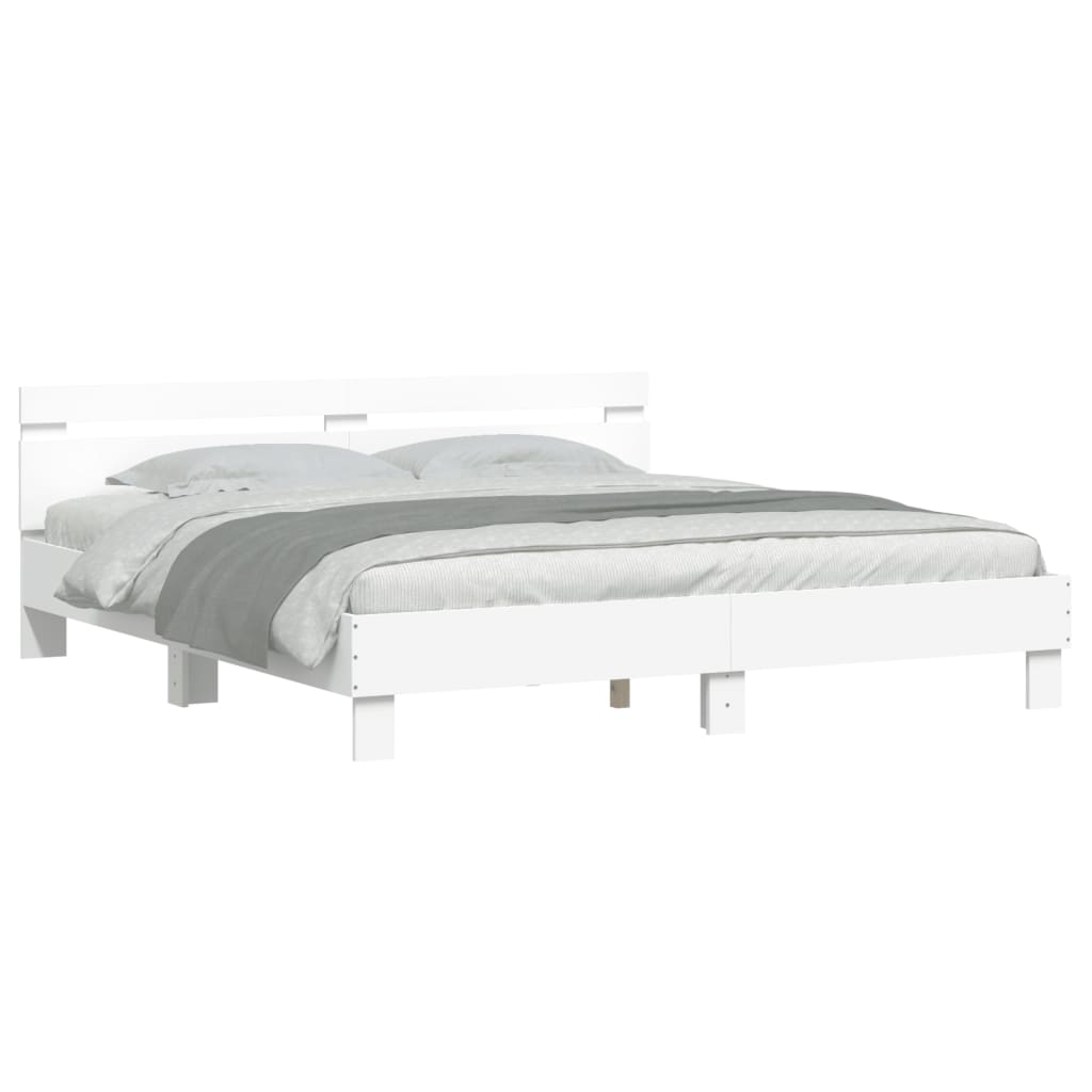 Bedframe met hoofdeinde bewerkt hout wit 200x200 cm is nu te koop bij PeponiXL, paradijselijk wonen!