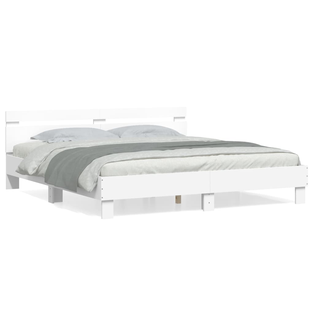 Bedframe met hoofdeinde bewerkt hout wit 200x200 cm is nu te koop bij PeponiXL, paradijselijk wonen!
