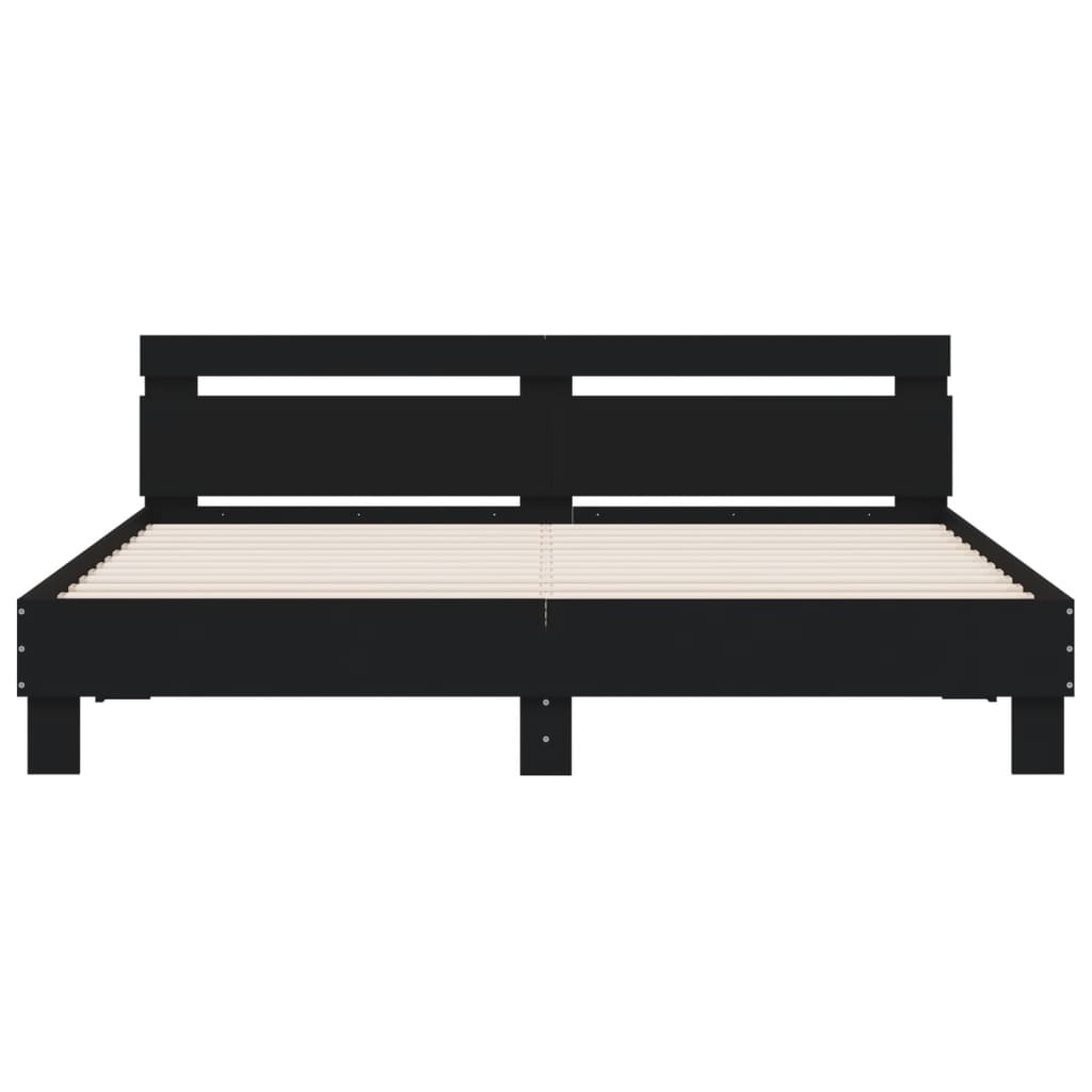 Bedframe met hoofdeinde bewerkt hout zwart 200x200 cm is nu te koop bij PeponiXL, paradijselijk wonen!