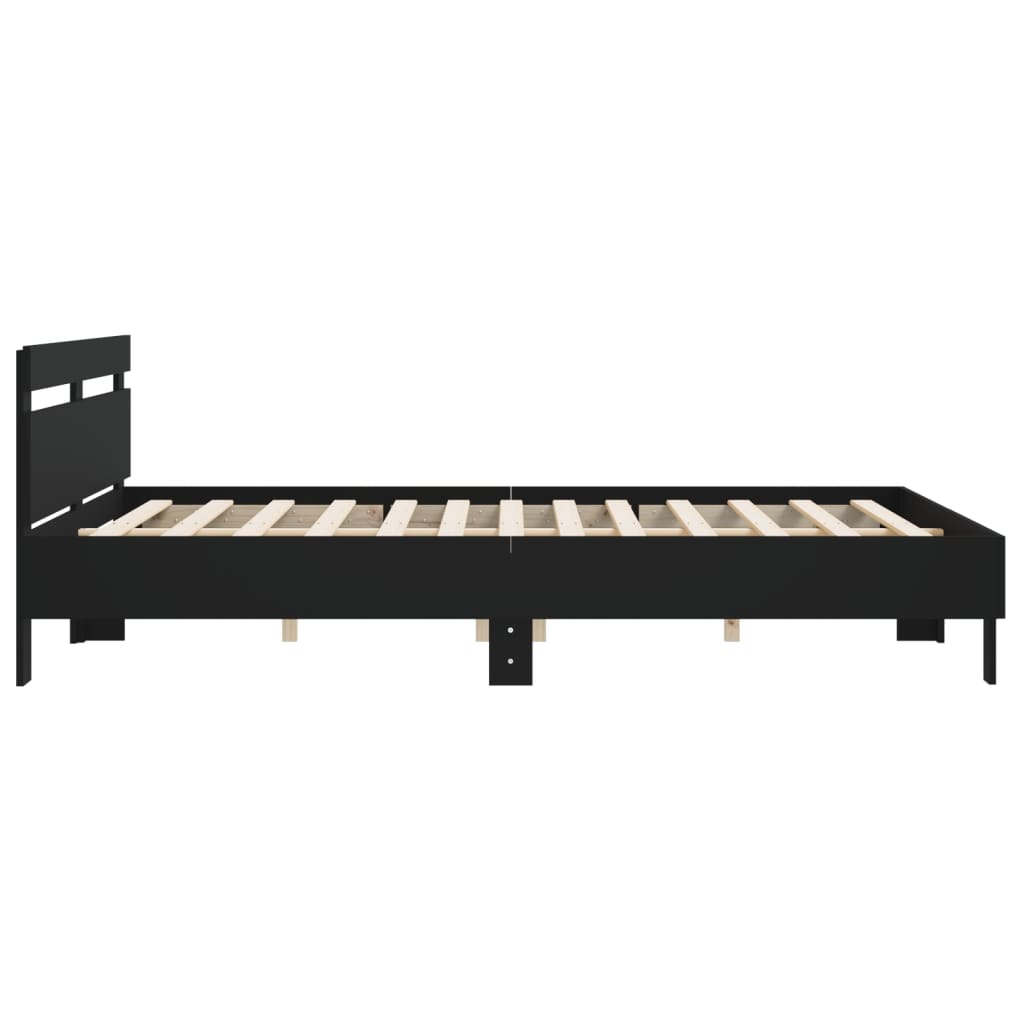 Bedframe met hoofdeinde bewerkt hout zwart 200x200 cm is nu te koop bij PeponiXL, paradijselijk wonen!