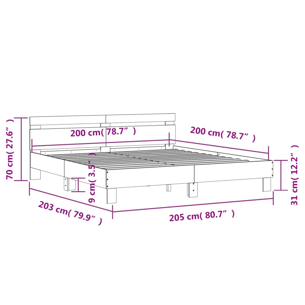 Bedframe met hoofdeinde bewerkt hout sonoma eiken 200x200 cm is nu te koop bij PeponiXL, paradijselijk wonen!