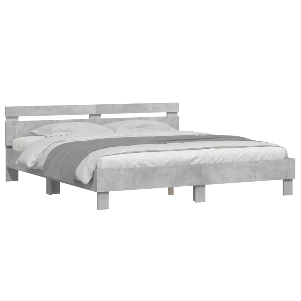 Bedframe met hoofdeinde bewerkt hout betongrijs 200x200 cm is nu te koop bij PeponiXL, paradijselijk wonen!