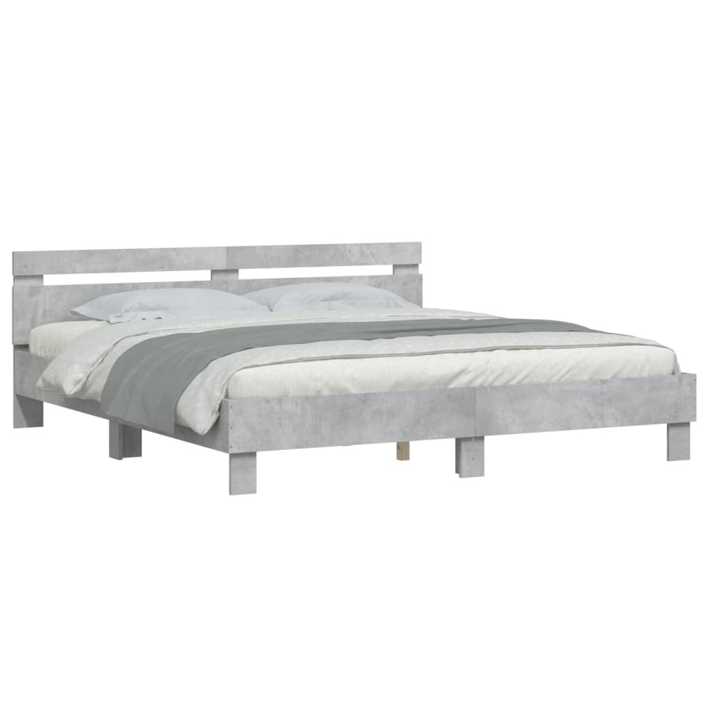 Bedframe met hoofdeinde bewerkt hout betongrijs 200x200 cm is nu te koop bij PeponiXL, paradijselijk wonen!