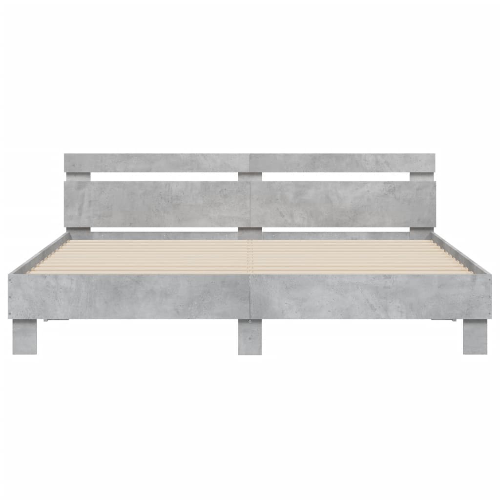 Bedframe met hoofdeinde bewerkt hout betongrijs 200x200 cm is nu te koop bij PeponiXL, paradijselijk wonen!