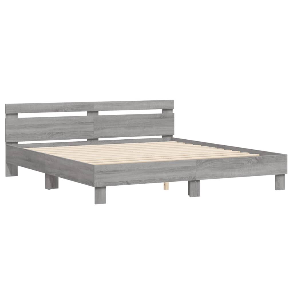 Bedframe met hoofdeinde bewerkt hout grijs sonoma 200x200 cm is nu te koop bij PeponiXL, paradijselijk wonen!