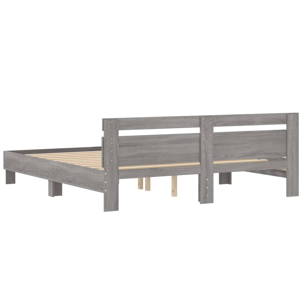 Bedframe met hoofdeinde bewerkt hout grijs sonoma 200x200 cm is nu te koop bij PeponiXL, paradijselijk wonen!