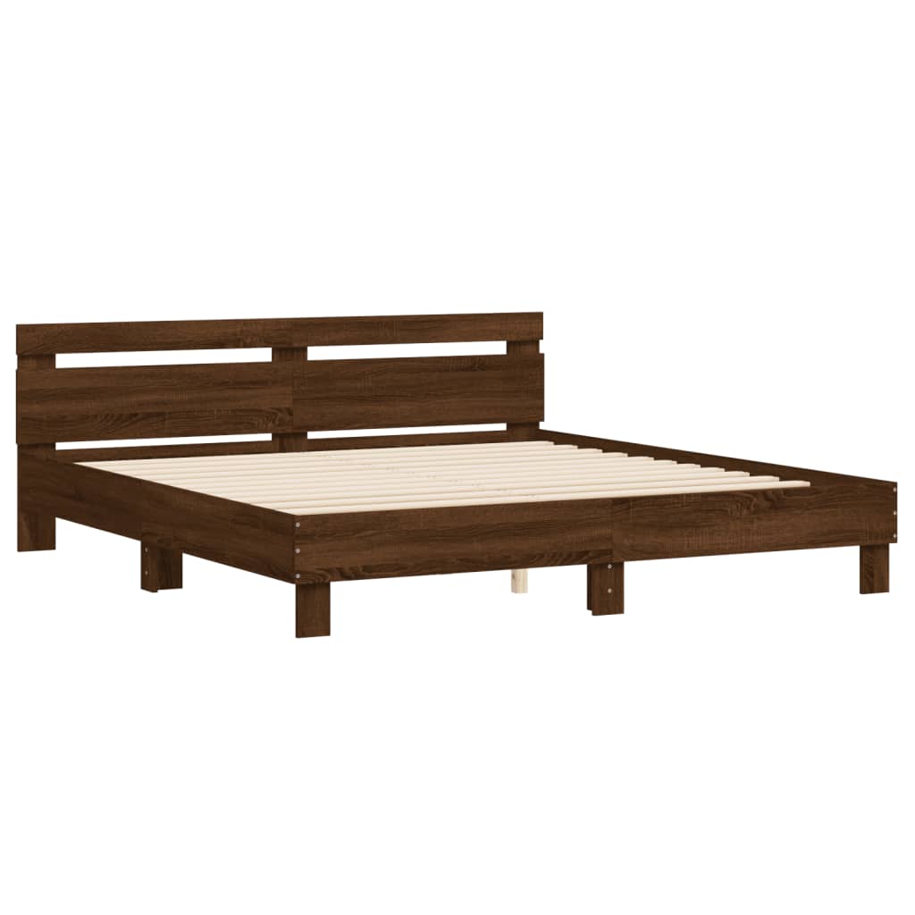 Bedframe met hoofdeinde bewerkt hout bruineikenkleur 200x200 cm is nu te koop bij PeponiXL, paradijselijk wonen!