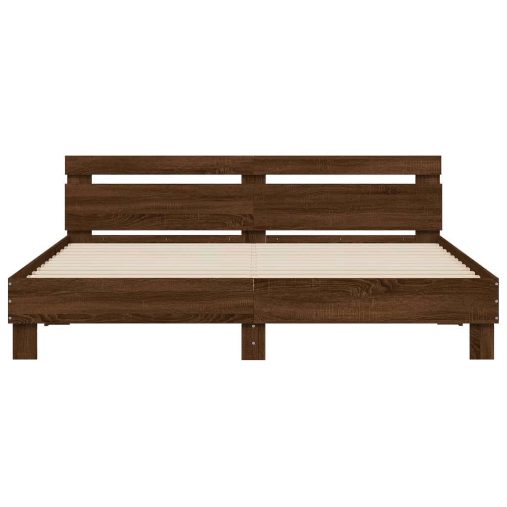 Bedframe met hoofdeinde bewerkt hout bruineikenkleur 200x200 cm is nu te koop bij PeponiXL, paradijselijk wonen!