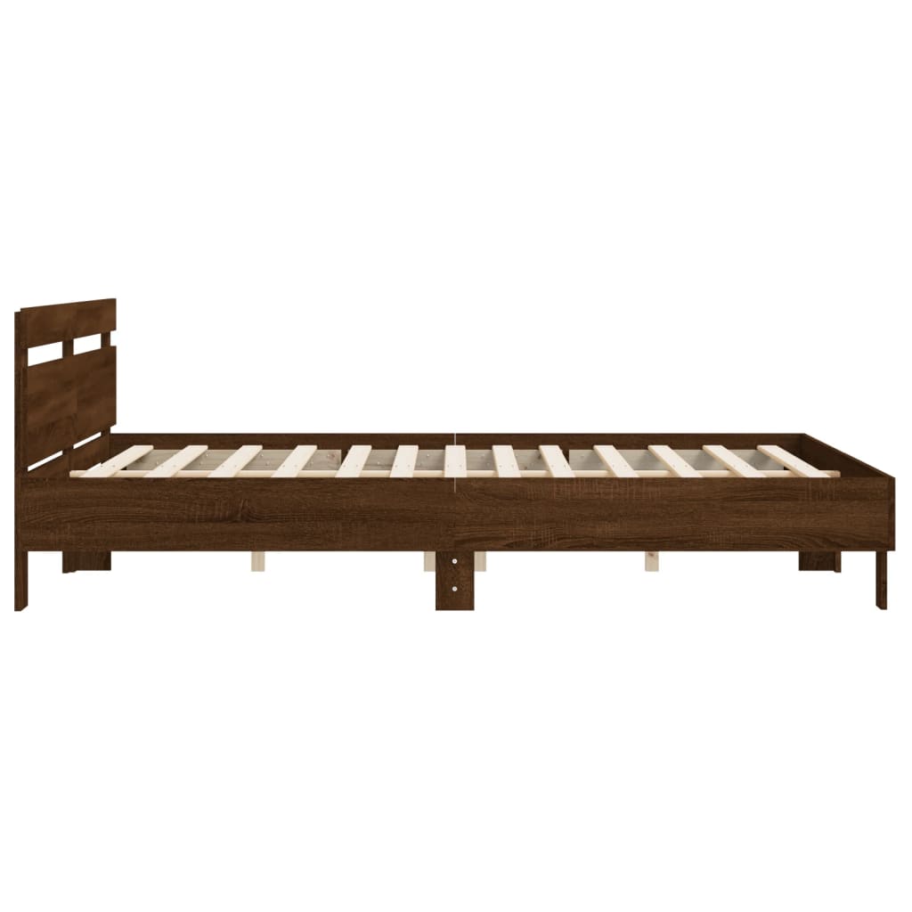 Bedframe met hoofdeinde bewerkt hout bruineikenkleur 200x200 cm is nu te koop bij PeponiXL, paradijselijk wonen!