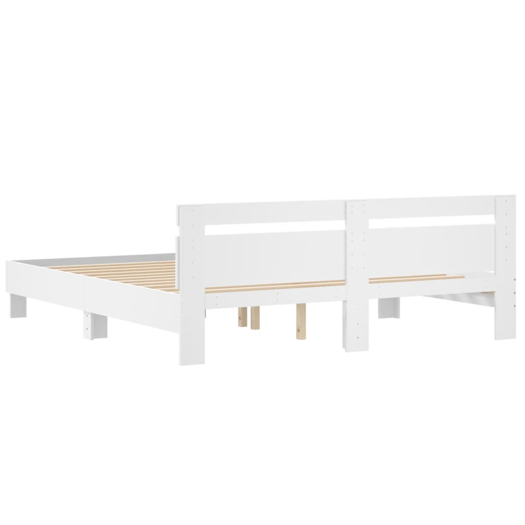 Bedframe met hoofdbord bewerkt hout wit 180x200 cm is nu te koop bij PeponiXL, paradijselijk wonen!