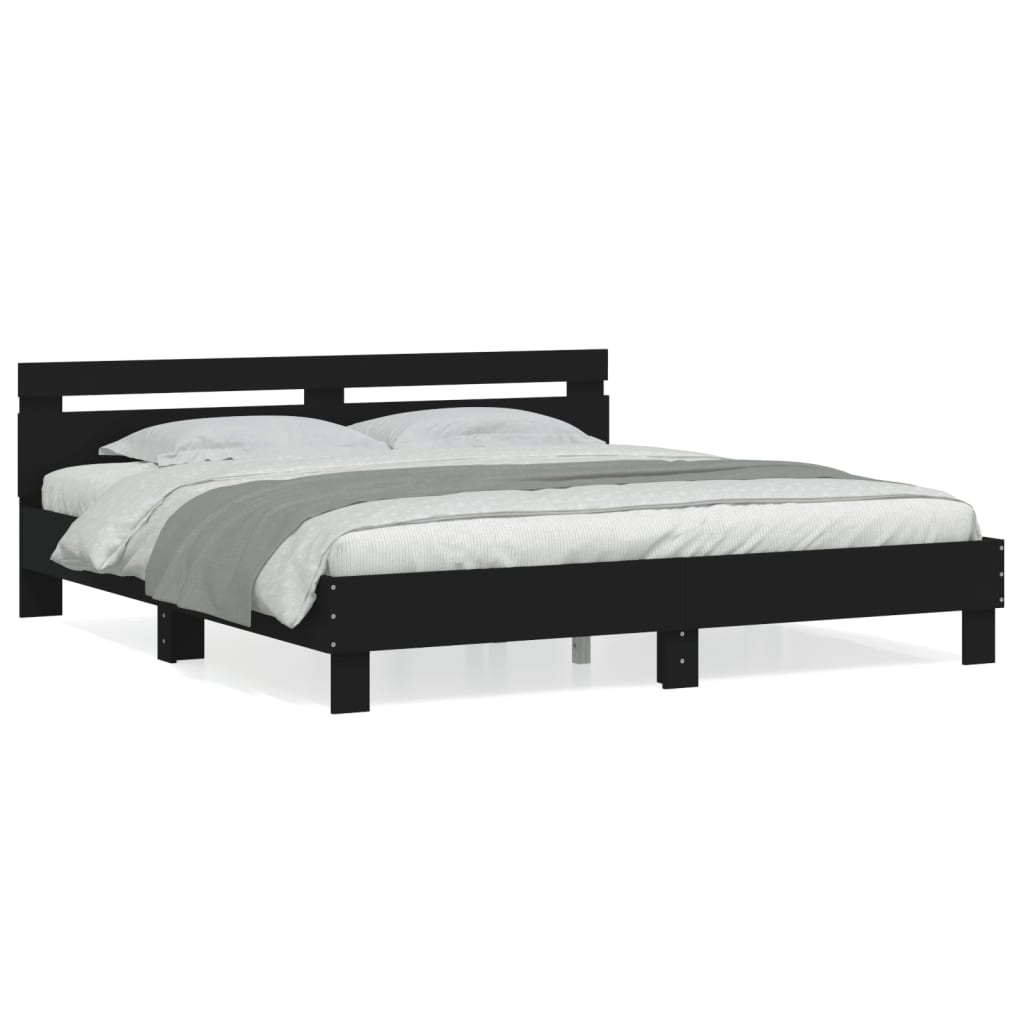 Bedframe met hoofdbord bewerkt hout zwart 180x200 cm is nu te koop bij PeponiXL, paradijselijk wonen!
