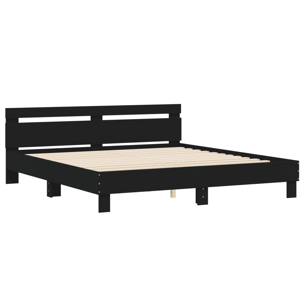 Bedframe met hoofdbord bewerkt hout zwart 180x200 cm is nu te koop bij PeponiXL, paradijselijk wonen!