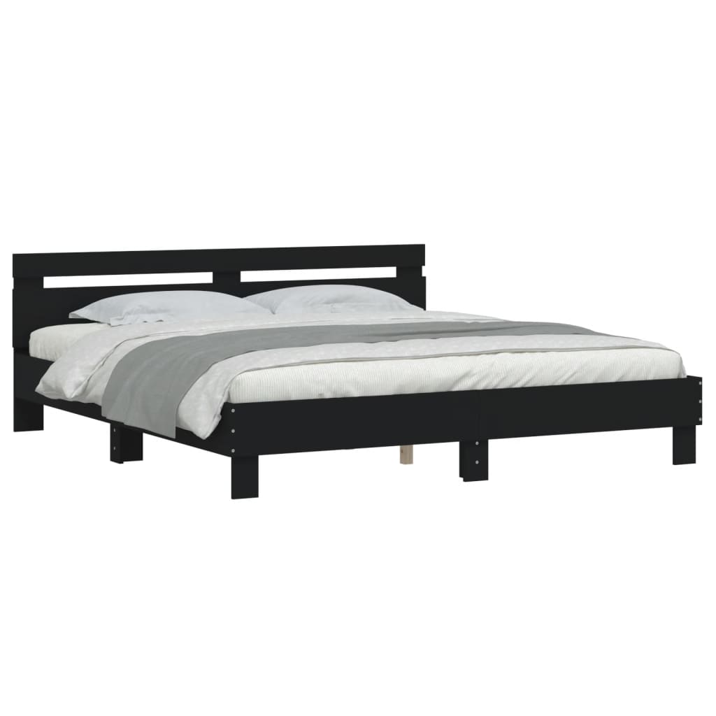 Bedframe met hoofdbord bewerkt hout zwart 180x200 cm is nu te koop bij PeponiXL, paradijselijk wonen!