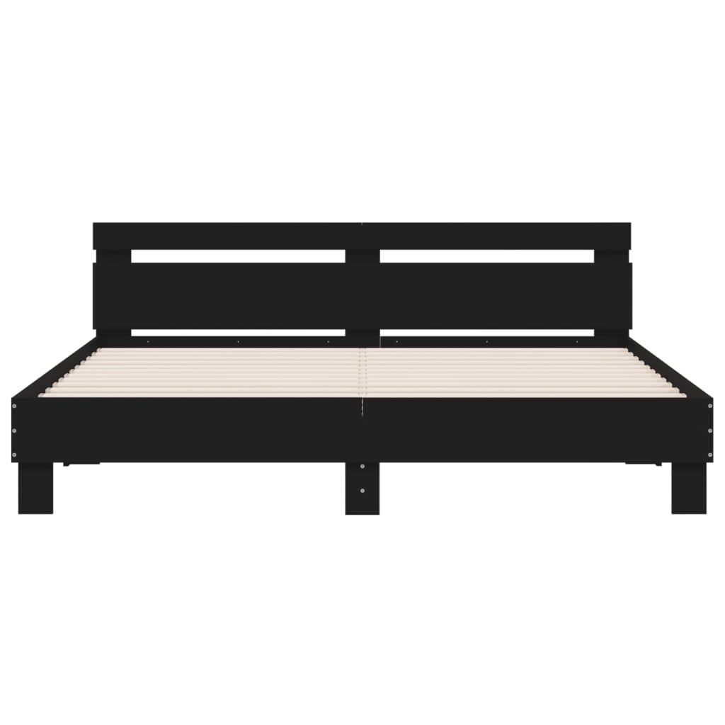 Bedframe met hoofdbord bewerkt hout zwart 180x200 cm is nu te koop bij PeponiXL, paradijselijk wonen!