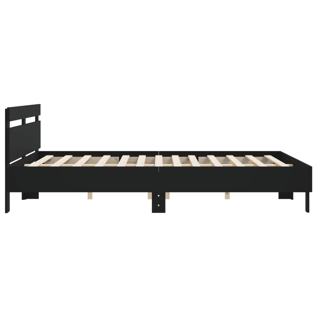 Bedframe met hoofdbord bewerkt hout zwart 180x200 cm is nu te koop bij PeponiXL, paradijselijk wonen!