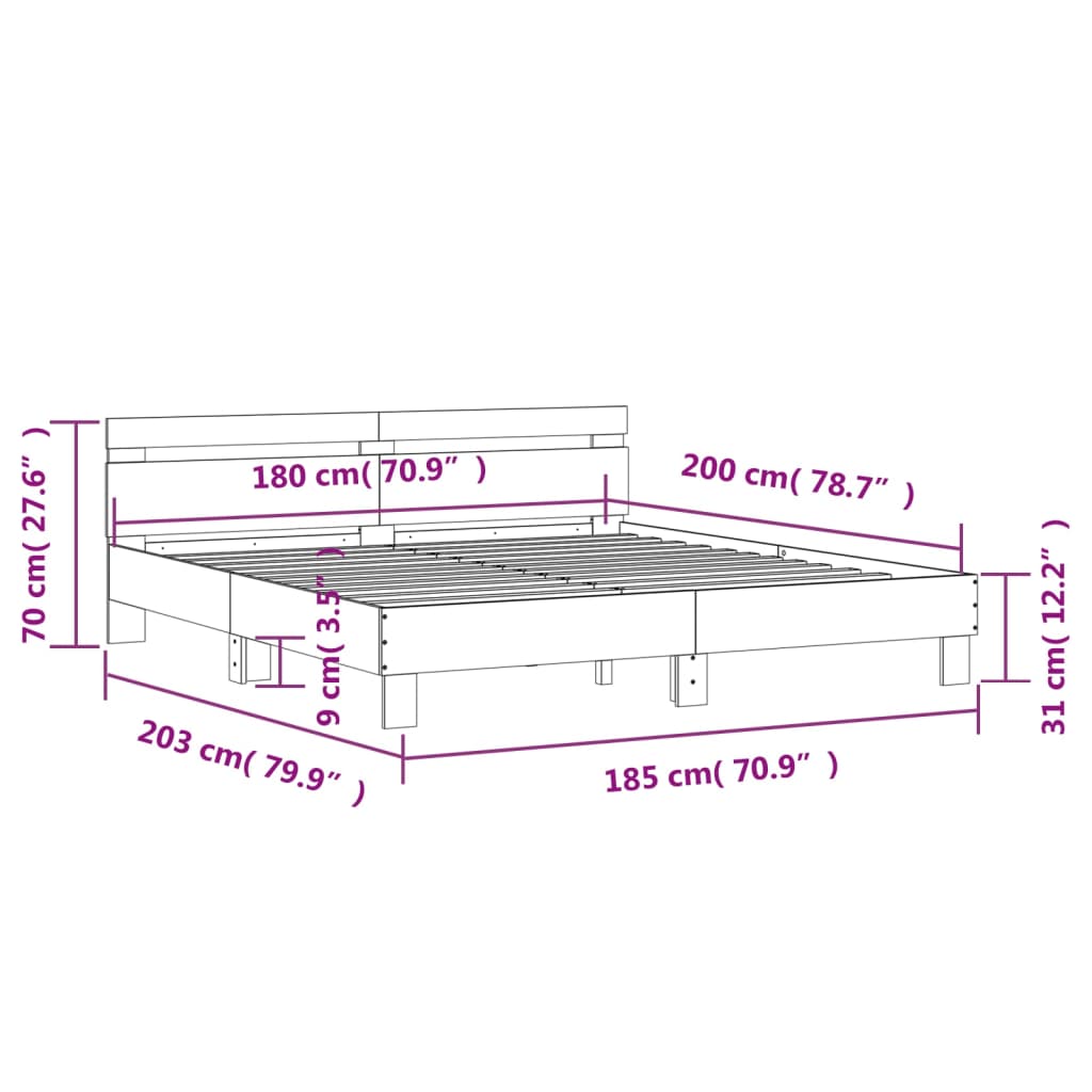 Bedframe met hoofdbord bewerkt hout zwart 180x200 cm is nu te koop bij PeponiXL, paradijselijk wonen!