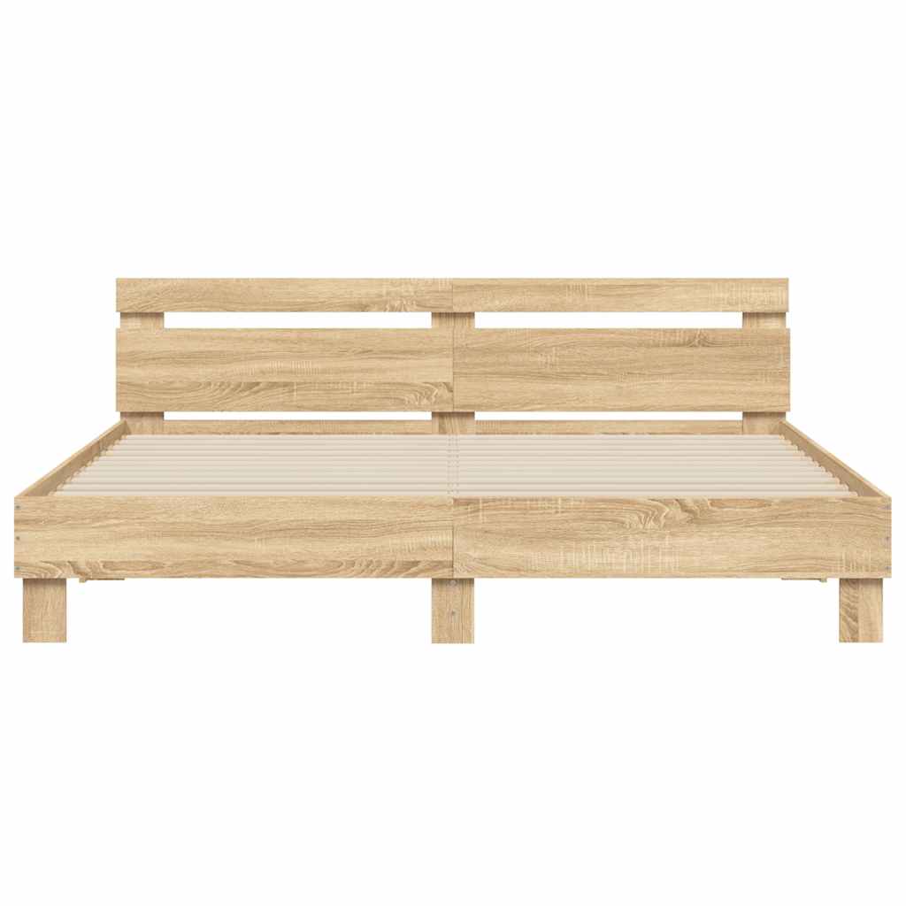 Bedframe met hoofdeinde bewerkt hout sonoma eiken 180x200 cm is nu te koop bij PeponiXL, paradijselijk wonen!