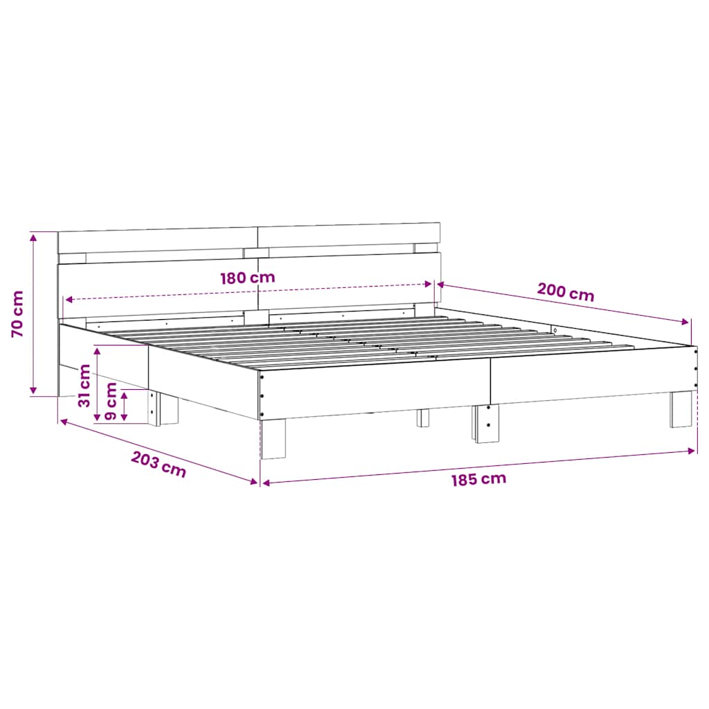 Bedframe met hoofdeinde bewerkt hout sonoma eiken 180x200 cm is nu te koop bij PeponiXL, paradijselijk wonen!