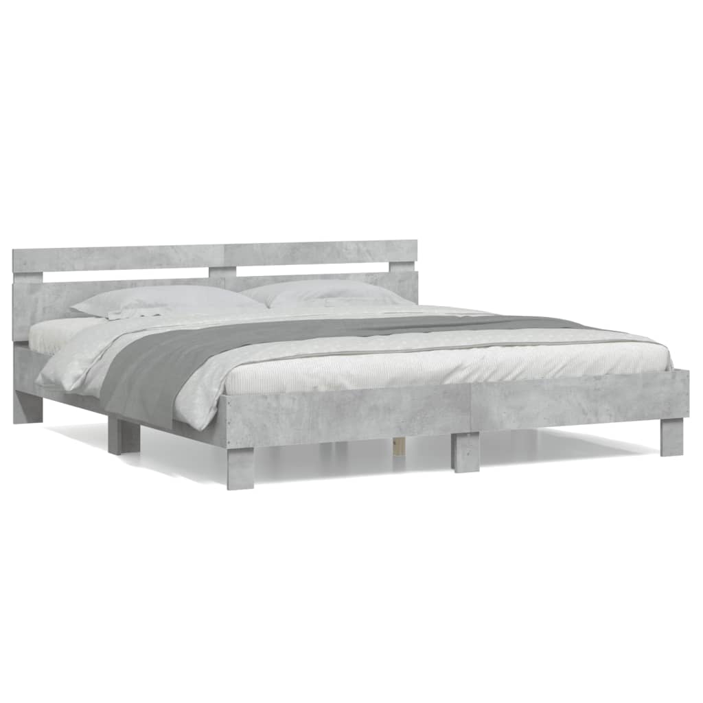 Bedframe met hoofdeinde bewerkt hout betongrijs 180x200 cm is nu te koop bij PeponiXL, paradijselijk wonen!