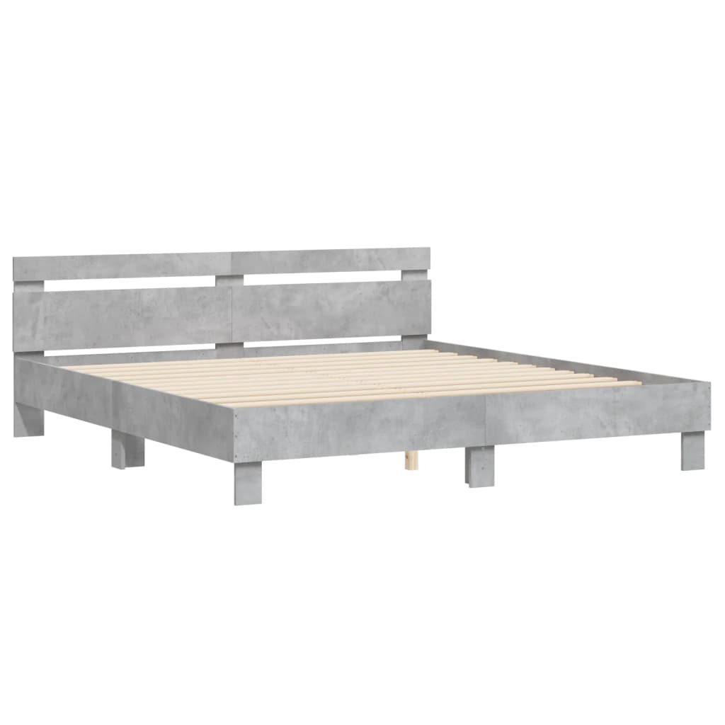 Bedframe met hoofdeinde bewerkt hout betongrijs 180x200 cm is nu te koop bij PeponiXL, paradijselijk wonen!