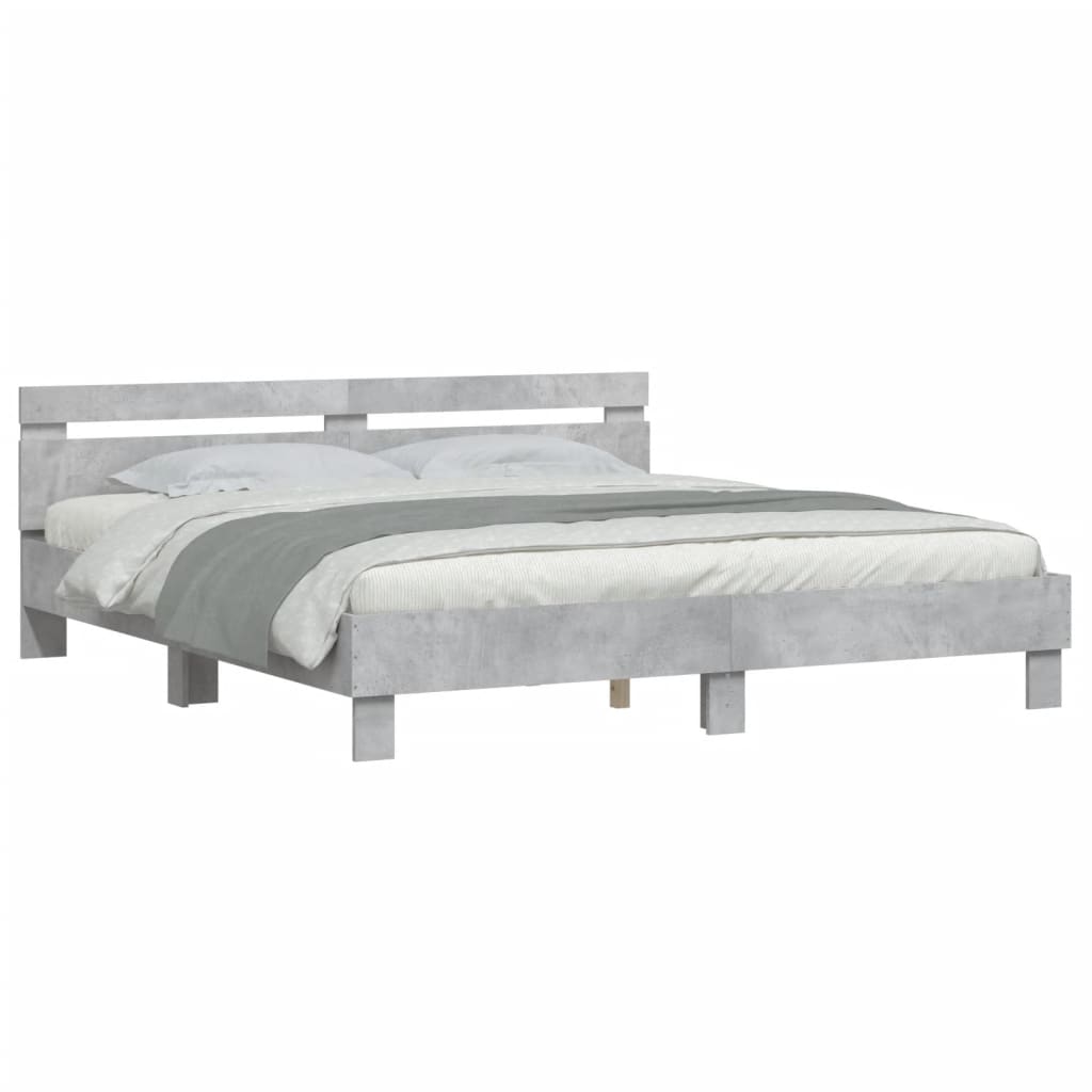 Bedframe met hoofdeinde bewerkt hout betongrijs 180x200 cm is nu te koop bij PeponiXL, paradijselijk wonen!