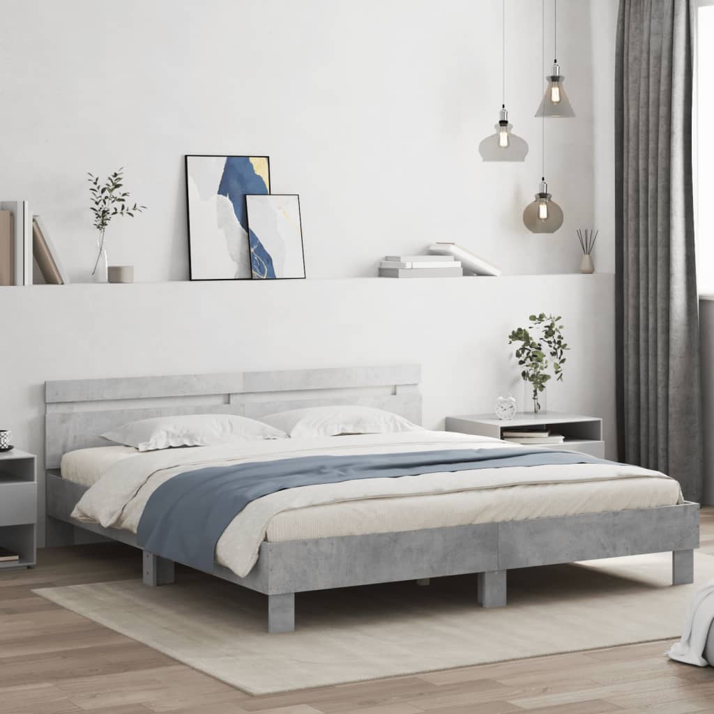 Bedframe met hoofdeinde bewerkt hout betongrijs 180x200 cm is nu te koop bij PeponiXL, paradijselijk wonen!