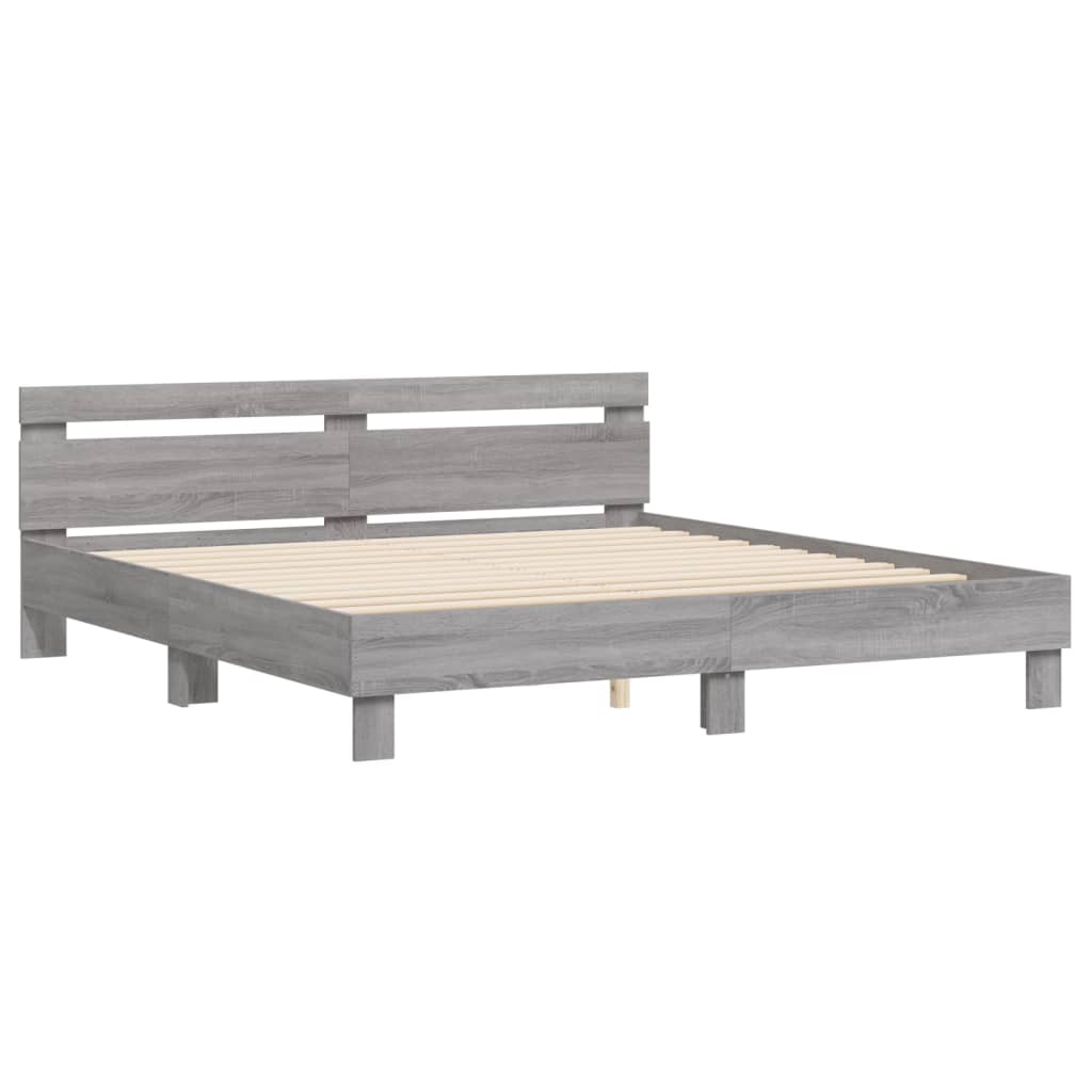 Bedframe met hoofdeinde bewerkt hout grijs sonoma 180x200 cm is nu te koop bij PeponiXL, paradijselijk wonen!