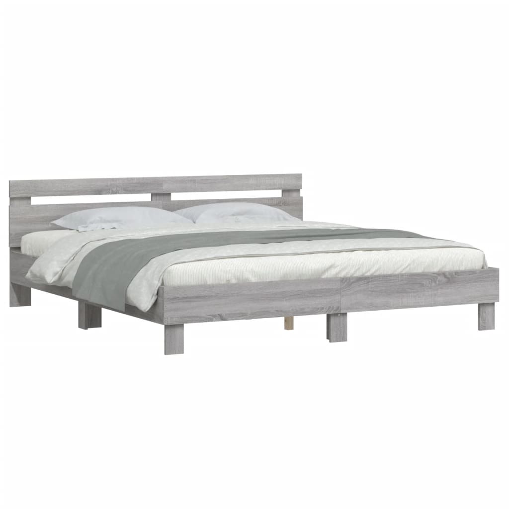 Bedframe met hoofdeinde bewerkt hout grijs sonoma 180x200 cm is nu te koop bij PeponiXL, paradijselijk wonen!