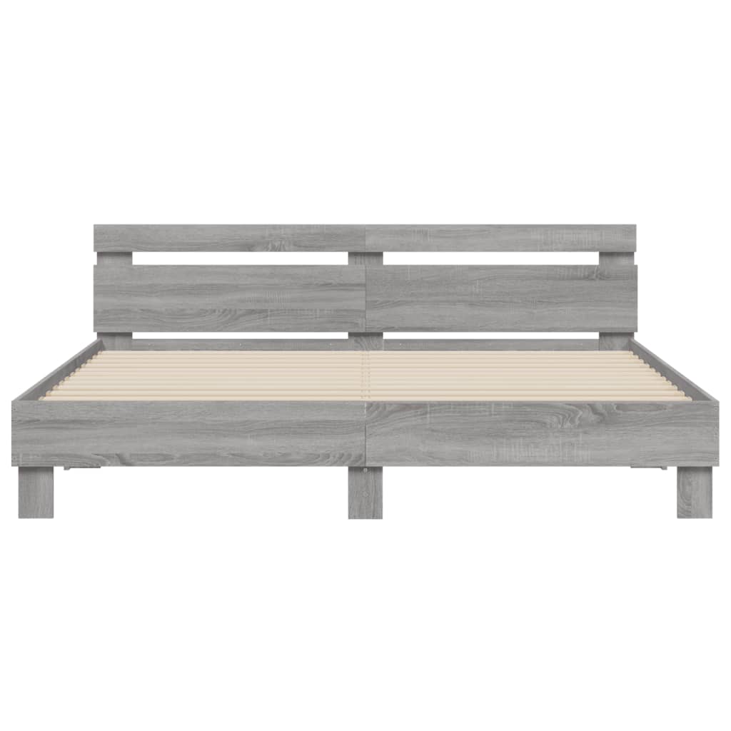 Bedframe met hoofdeinde bewerkt hout grijs sonoma 180x200 cm is nu te koop bij PeponiXL, paradijselijk wonen!