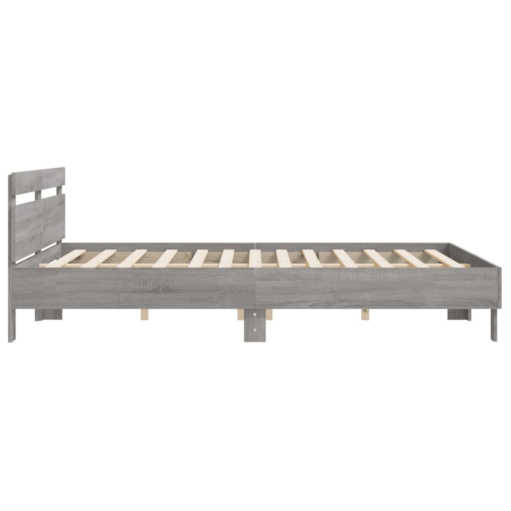 Bedframe met hoofdeinde bewerkt hout grijs sonoma 180x200 cm is nu te koop bij PeponiXL, paradijselijk wonen!