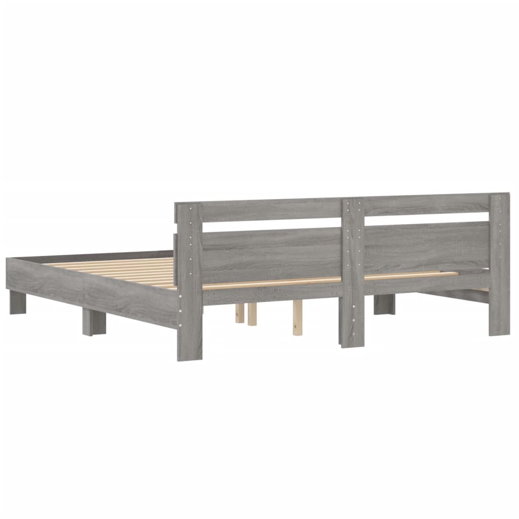 Bedframe met hoofdeinde bewerkt hout grijs sonoma 180x200 cm is nu te koop bij PeponiXL, paradijselijk wonen!