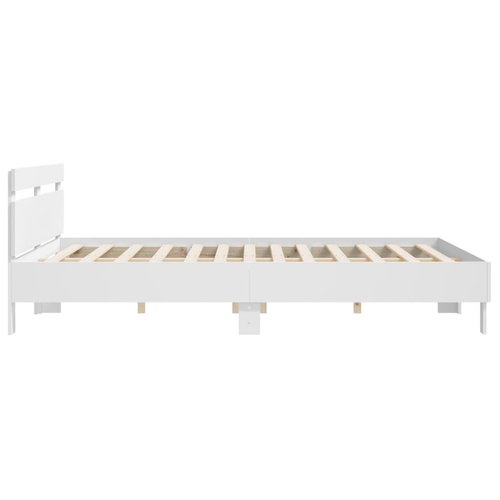Bedframe met hoofdbord bewerkt hout wit 160x200 cm is nu te koop bij PeponiXL, paradijselijk wonen!