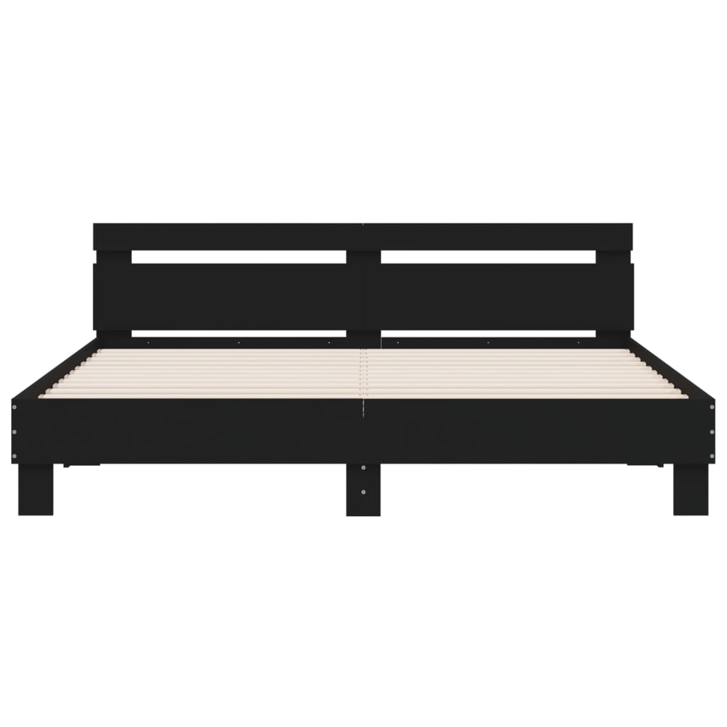 Bedframe met hoofdbord bewerkt hout zwart 160x200 cm is nu te koop bij PeponiXL, paradijselijk wonen!