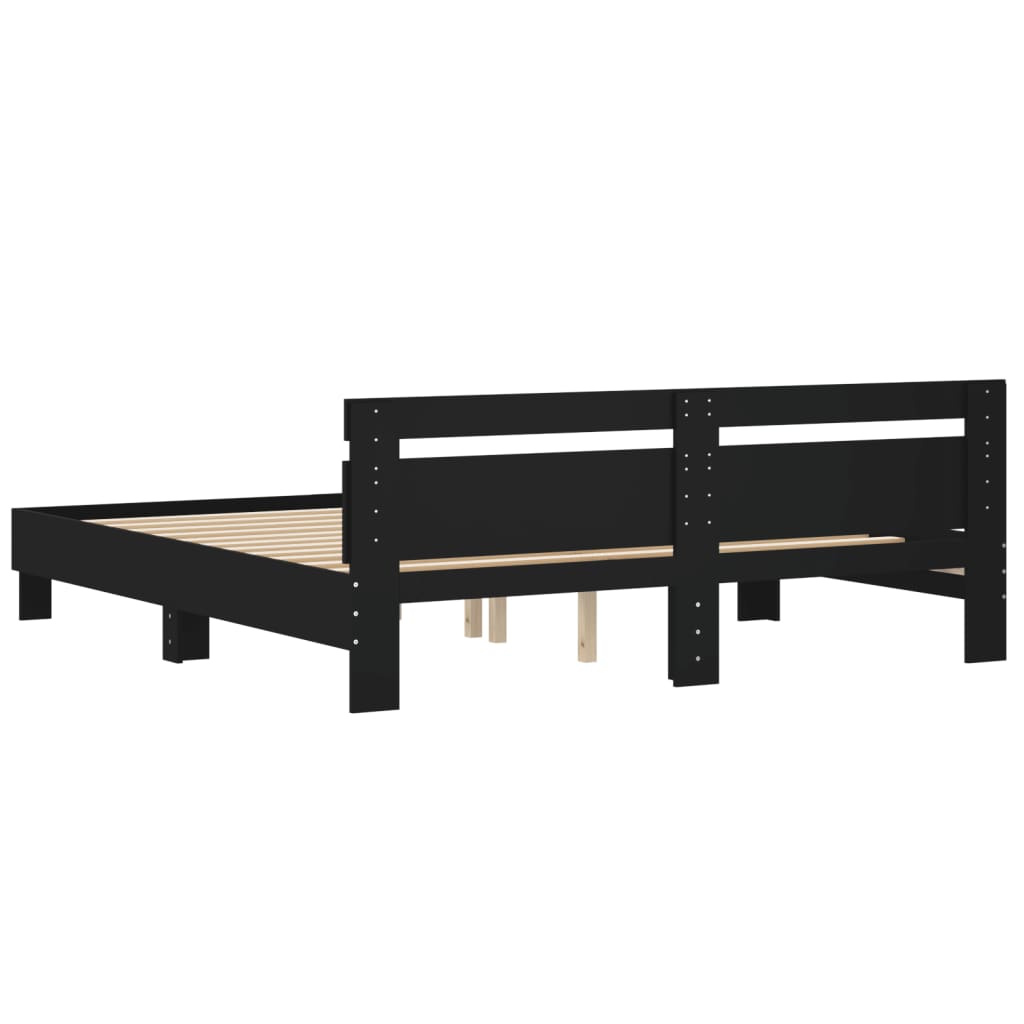 Bedframe met hoofdbord bewerkt hout zwart 160x200 cm is nu te koop bij PeponiXL, paradijselijk wonen!