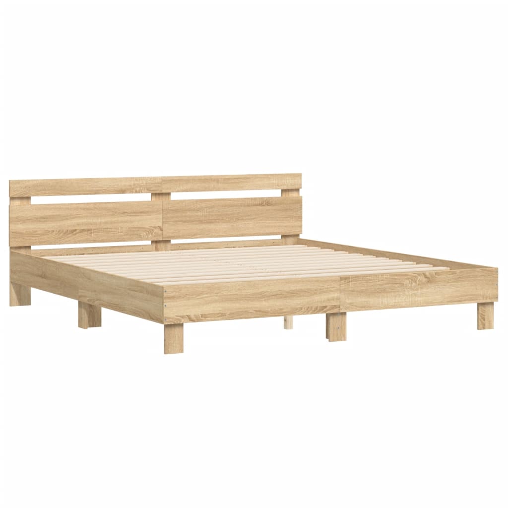Bedframe met hoofdbord sonoma eikenkleurig 160x200 cm is nu te koop bij PeponiXL, paradijselijk wonen!