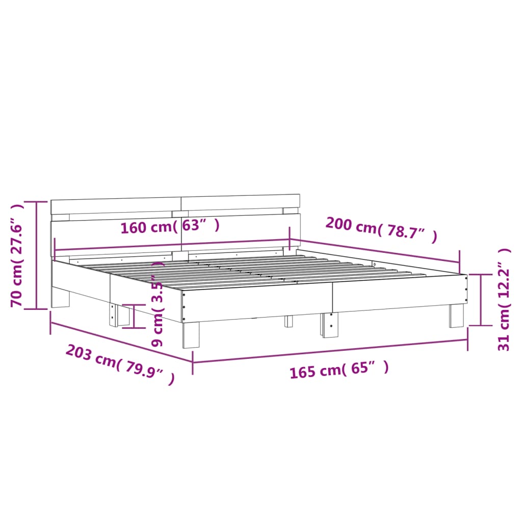 Bedframe met hoofdbord sonoma eikenkleurig 160x200 cm is nu te koop bij PeponiXL, paradijselijk wonen!