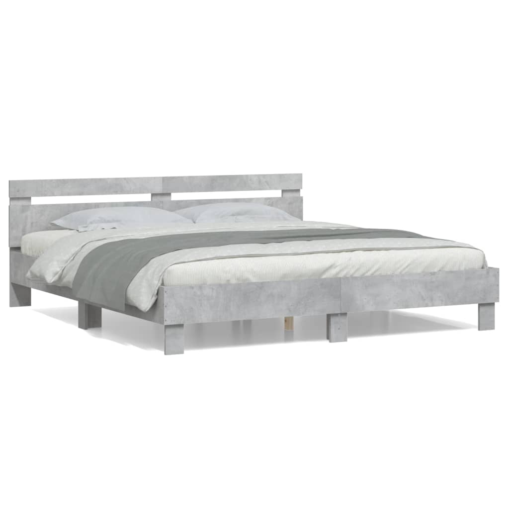 Bedframe met hoofdeinde bewerkt hout betongrijs 160x200 cm is nu te koop bij PeponiXL, paradijselijk wonen!