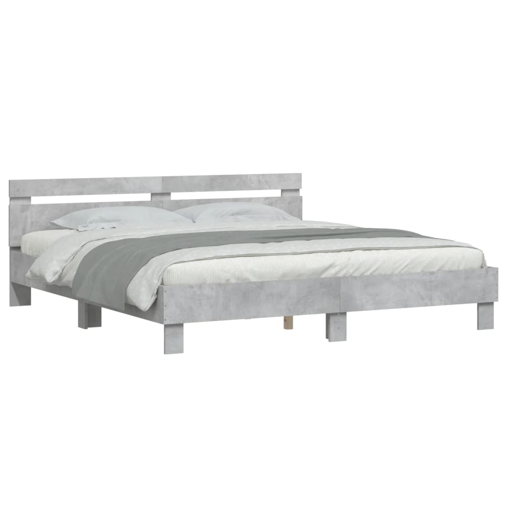 Bedframe met hoofdeinde bewerkt hout betongrijs 160x200 cm is nu te koop bij PeponiXL, paradijselijk wonen!