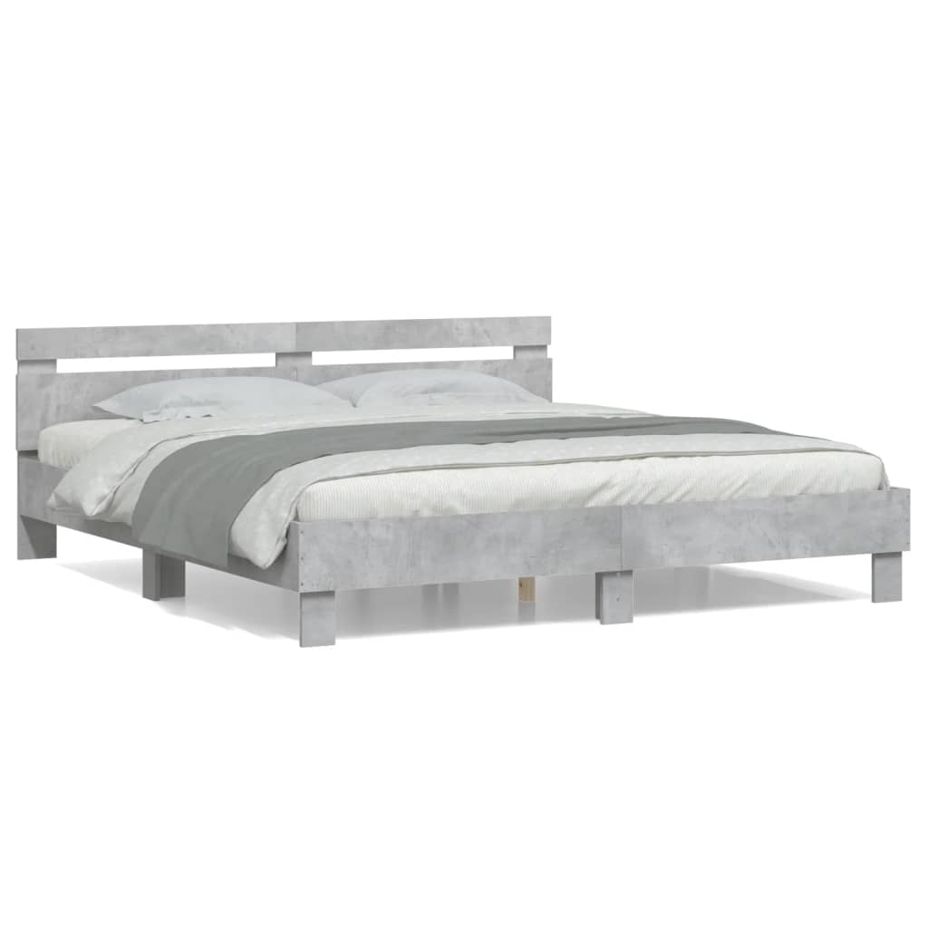 Bedframe met hoofdeinde bewerkt hout betongrijs 160x200 cm is nu te koop bij PeponiXL, paradijselijk wonen!