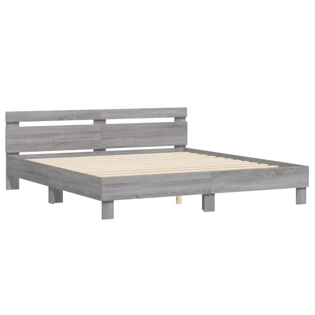Bedframe met hoofdeinde bewerkt hout grijs sonoma 160x200 cm is nu te koop bij PeponiXL, paradijselijk wonen!