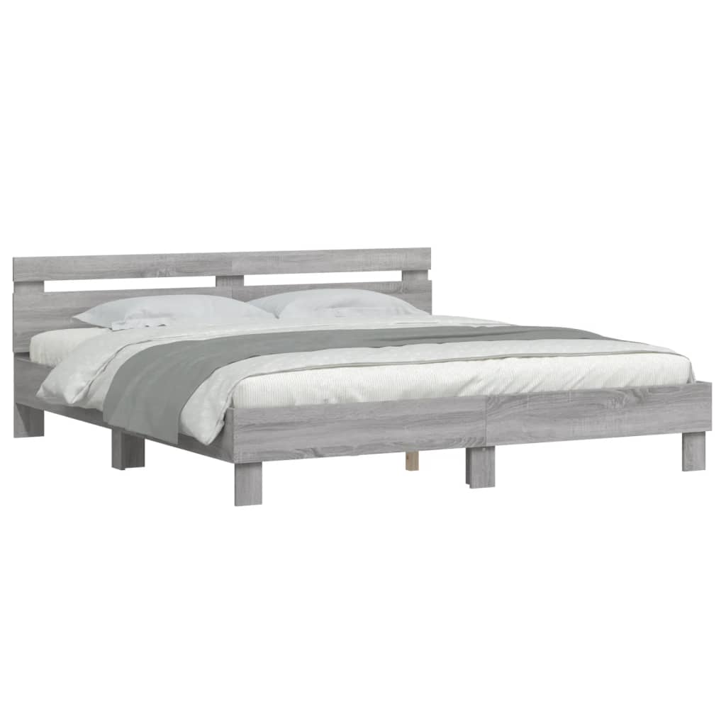 Bedframe met hoofdeinde bewerkt hout grijs sonoma 160x200 cm is nu te koop bij PeponiXL, paradijselijk wonen!