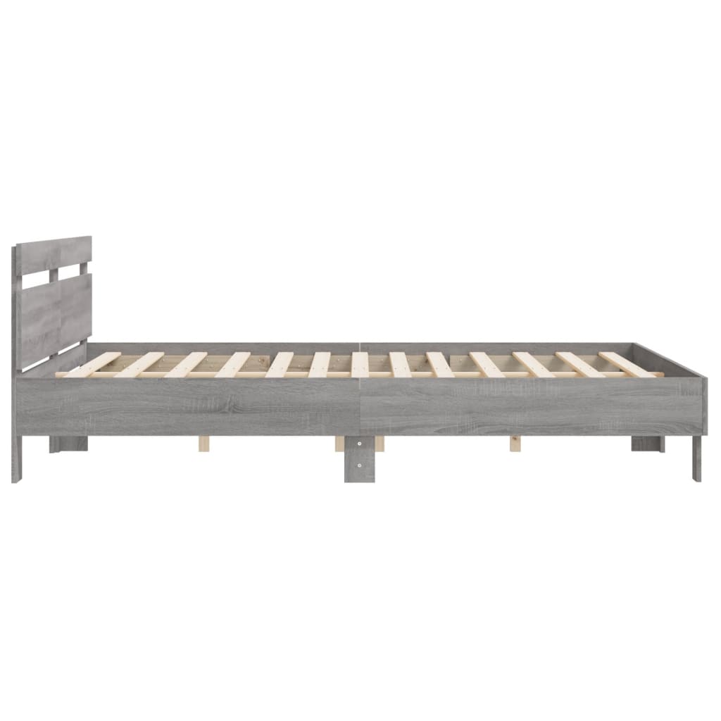 Bedframe met hoofdeinde bewerkt hout grijs sonoma 160x200 cm is nu te koop bij PeponiXL, paradijselijk wonen!