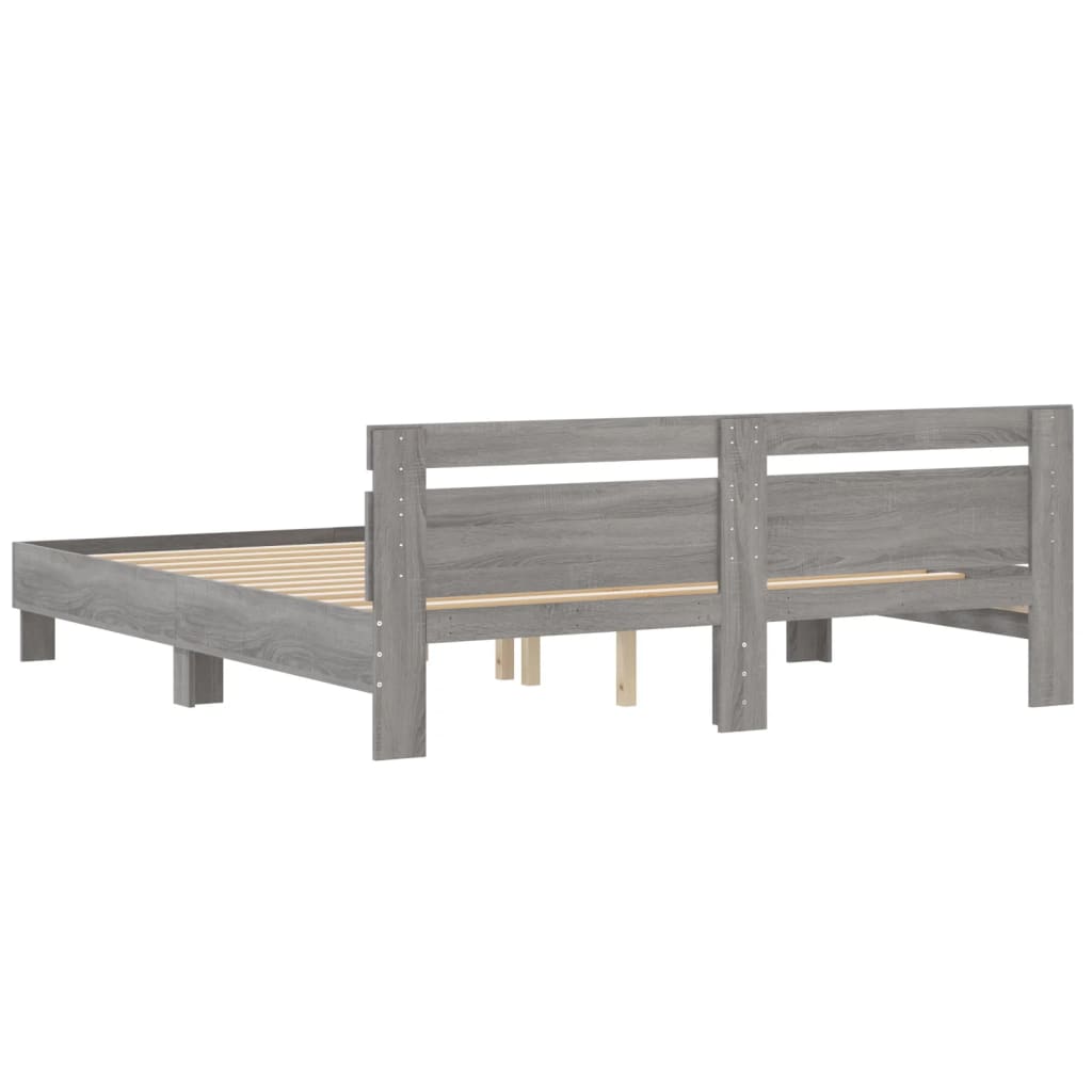 Bedframe met hoofdeinde bewerkt hout grijs sonoma 160x200 cm is nu te koop bij PeponiXL, paradijselijk wonen!